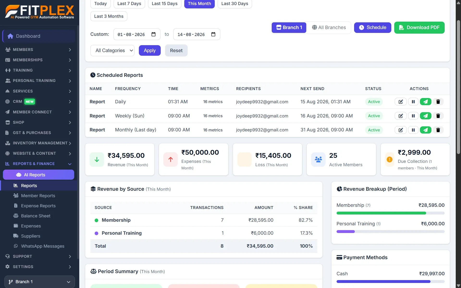Fitplex Dashboard Screenshot 6