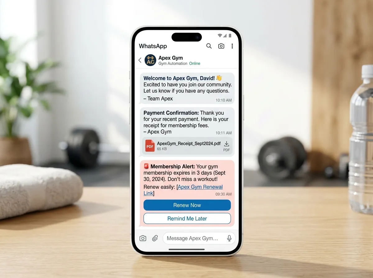 Fitplex automated WhatsApp renewal message with a UPI payment link