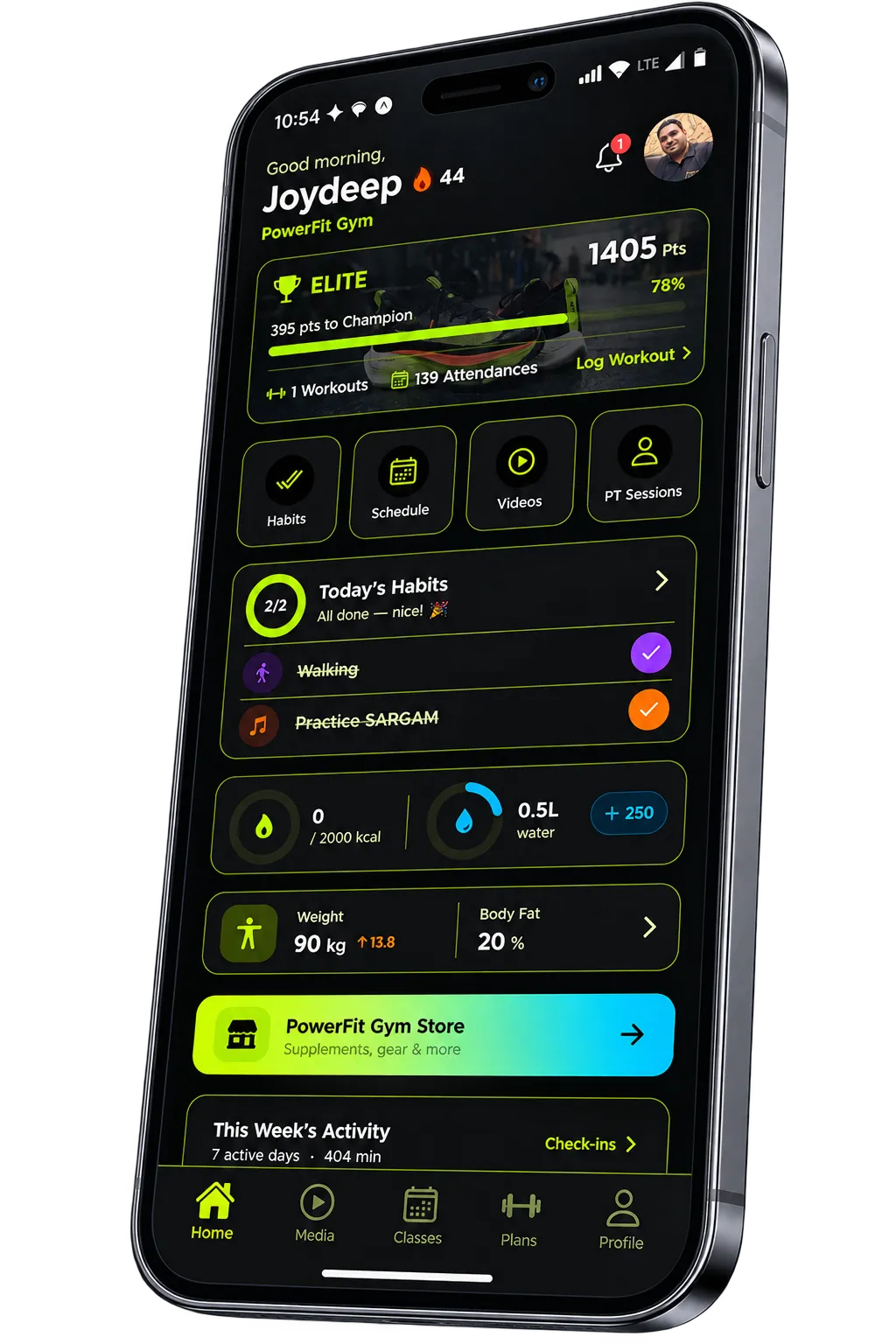 Fitplex member app on a phone